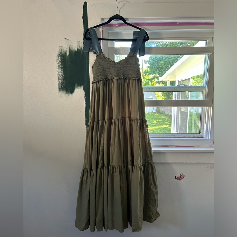 Free People Bluebell Smocked Maxi Dress olive green M